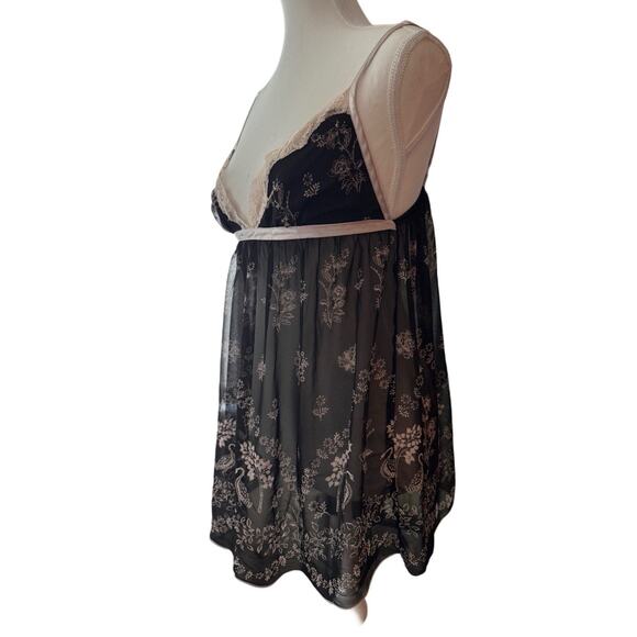 Y2K Sheer Black Baby‎ Doll Lace Slip Top L Peacocks Floral Fairy Goth Romantic - Picture 5 of 9